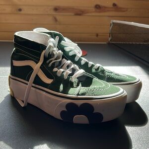 Vans Flower 🌼 Platform 8.5 Womens Hi Top Sneakers High Shoes Green Like New